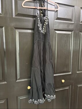 Cupshe Black Maxi Dress with White Embroidered Trim